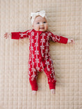 Load image into Gallery viewer, Bamboo Zip Romper | Red Bows