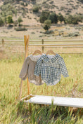 Load image into Gallery viewer, Blue Plaid Ruffle Collar Bubble Romper