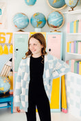 Load image into Gallery viewer, Light Blue Checker Bow Cozy Cardigan
