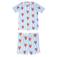 Load image into Gallery viewer, Two-Piece Short Sleeve + Shorts PJ Set - Blue Stripes + Lobsters