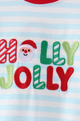 Load image into Gallery viewer, Blue Stripe Holly Jolly Romper