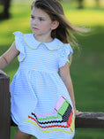Load image into Gallery viewer, Girls Back To School Crayon Dress Ruffle Petal Collar Applique