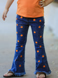 Load image into Gallery viewer, Girls Pumpkin Embroidered Flare Jeans Fall Denim Pants with Fringe Hem