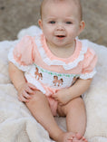 Load image into Gallery viewer, Western Horse Embroidery Girls Romper Lace Petals Collar Puff Sleeve