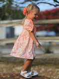 Load image into Gallery viewer, Peach Bow Smocked Floral Girl Dress
