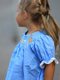 Load image into Gallery viewer, Blue Fall Thanksgiving&Halloween Pumpkin Smock Embroidery Lace Baby Girl Dress