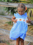 Load image into Gallery viewer, Fall Thanksgiving& Halloween Blue Pumpkin Smock Embroidery Baby Girl Dress