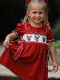 Load image into Gallery viewer, Girls Christmas Reindeer Smocked Red Bow Dress