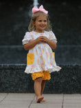 Load image into Gallery viewer, Girls Back To School Pencil Bow Pocket Ruffle Top Shorts Set