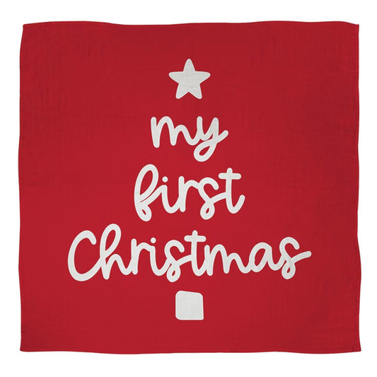 Swaddle Blanket + Plush Bear Rattle - My First Christmas