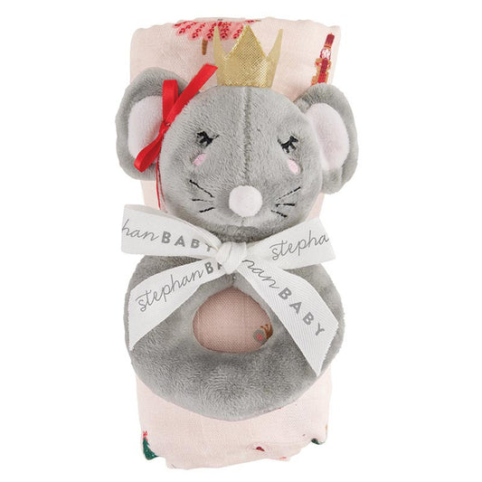 Swaddles with Plush Rattle - Mouse Queen
