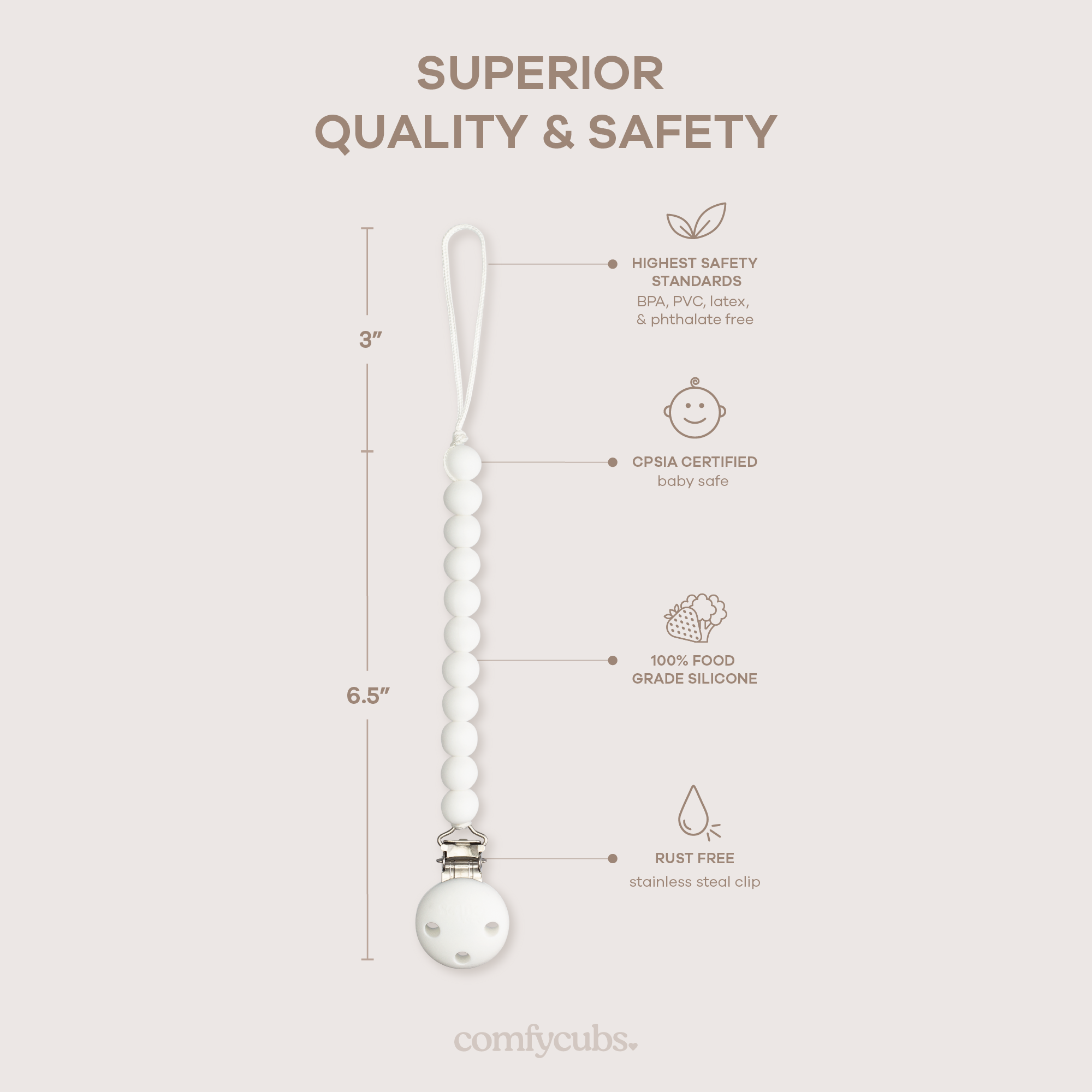 Pacifier Clips in White, 2 Pack