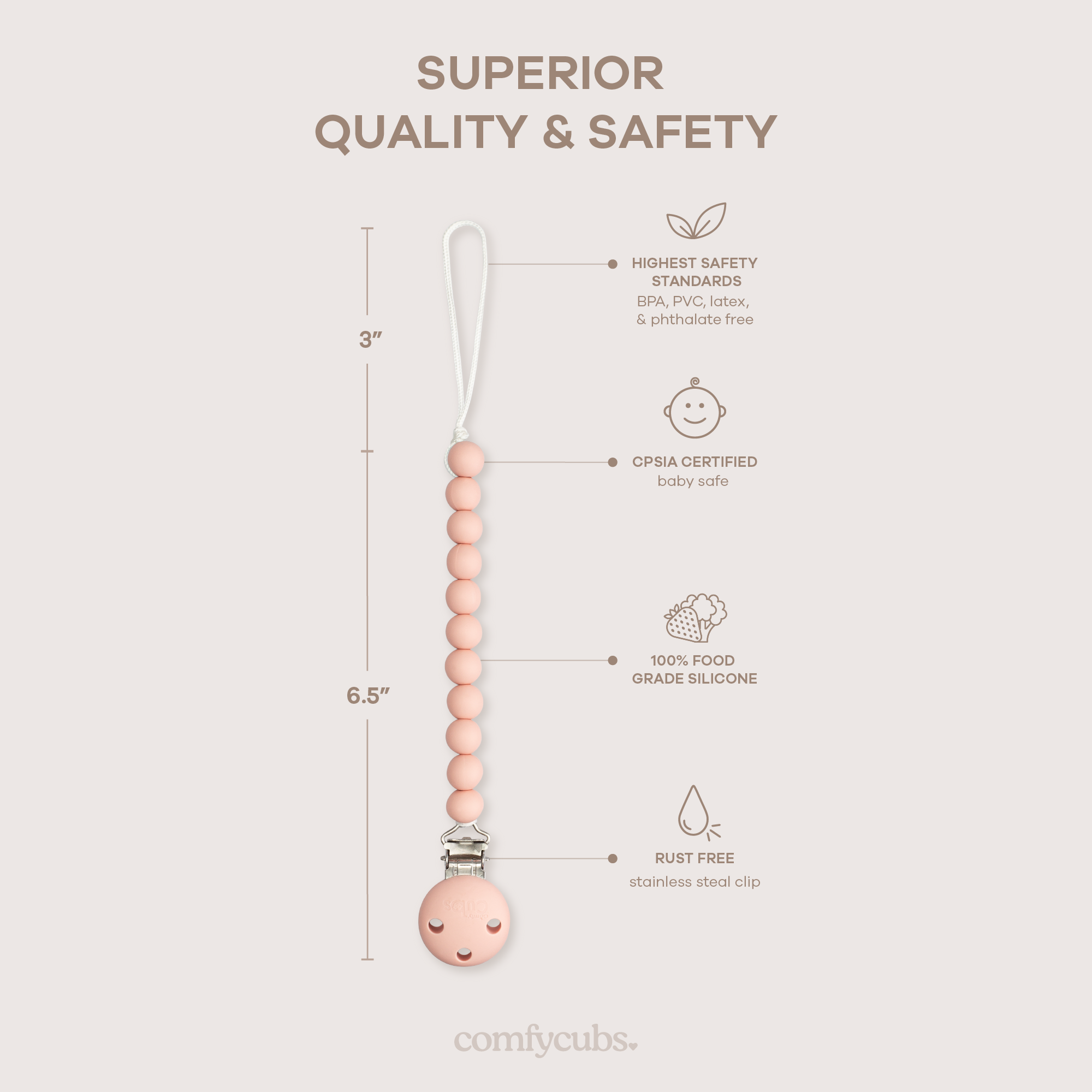 Pacifier Clips in Pink Blush, 2 Pack