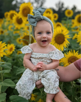 Load image into Gallery viewer, Paisley Smocked Ruffle Jumpsuit - White with Green Leaves