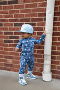 Load image into Gallery viewer, Bamboo Zip Romper | Blue Camo Bolts