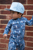 Load image into Gallery viewer, Bamboo Zip Romper | Blue Camo Bolts