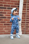 Load image into Gallery viewer, Bamboo Zip Romper | Blue Camo Bolts