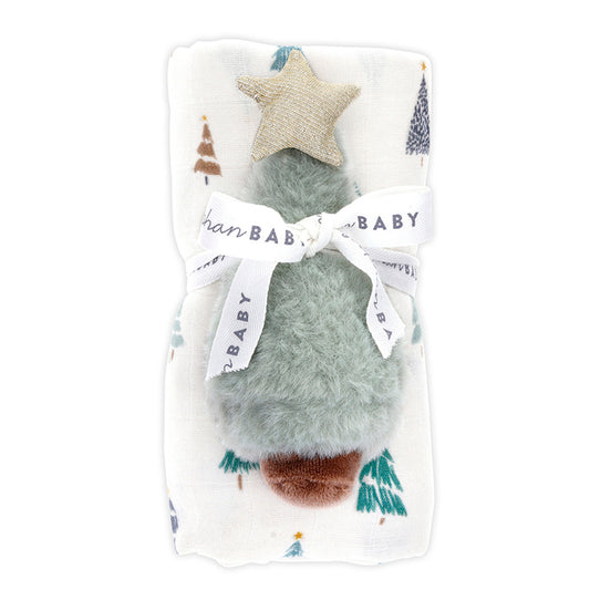Swaddles with Plush Rattle - Trees