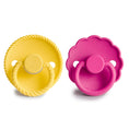 Load image into Gallery viewer, FRIGG Rope/Daisy Silicone Pacifier (Sunflower/Fuchsia) 2-Pack (6-18 Months)