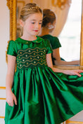 Load image into Gallery viewer, Stella Green Silk Short Sleeve Smocked Dress
