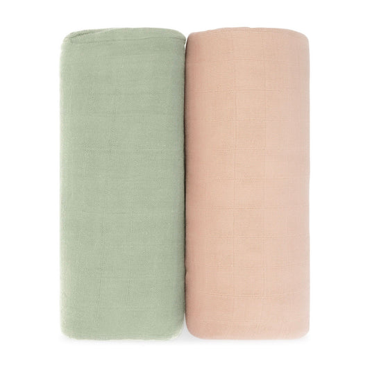 Muslin Swaddle Blanket in Sage & Blush, 2 Pack