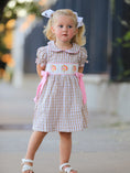 Load image into Gallery viewer, Fall Thanksgiving Lapel Plaid Chick Embroidery Smocking Bow Baby Girls Dress