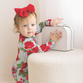 Load image into Gallery viewer, Cozy Romper - Blue Gingham + Red Roses
