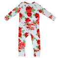 Load image into Gallery viewer, Cozy Romper - Blue Gingham + Red Roses
