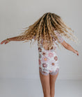 Load image into Gallery viewer, Tan Floral Shortie Leotard