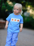 Load image into Gallery viewer, Fall Thanksgiving& Halloween Blue Pumpkin Smock Embroidery Baby Boy'Set