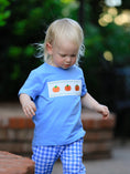Load image into Gallery viewer, Fall Thanksgiving& Halloween Blue Pumpkin Smock Embroidery Baby Boy'Set
