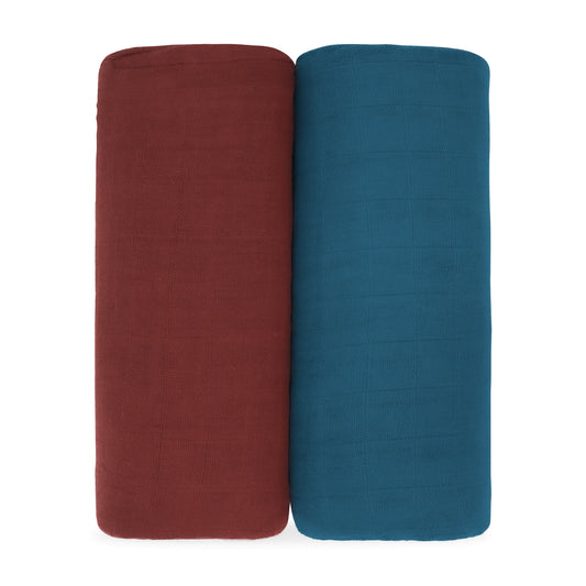 Muslin Swaddle Blanket in Wine & Neptune, 2 Pack