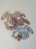 Load image into Gallery viewer, Blue Plaid Ruffle Collar Bubble Romper