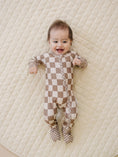 Load image into Gallery viewer, Ribbed Bamboo Zip Romper | Latte Checkered