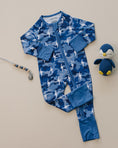 Load image into Gallery viewer, Bamboo Zip Romper | Blue Camo Bolts