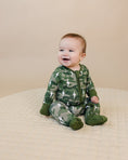 Load image into Gallery viewer, Bamboo Zip Romper | Green Camo Bolts
