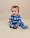 Load image into Gallery viewer, Bamboo Zip Romper | Blue Camo Bolts