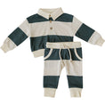 Load image into Gallery viewer, Green Stripe Collared French Terry Set