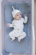 Load image into Gallery viewer, Blue Stripe Pointelle Layette Set