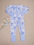 Load image into Gallery viewer, Bamboo Zip Romper | Blue Bow