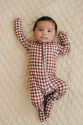 Load image into Gallery viewer, Bamboo Zip Romper | Chocolate Gingham