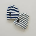 Load image into Gallery viewer, Grey & White Stripe Chunky Knit Beanie