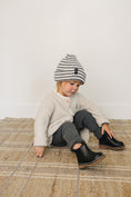 Load image into Gallery viewer, Grey & White Stripe Chunky Knit Beanie