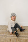 Load image into Gallery viewer, Grey & White Stripe Chunky Knit Beanie