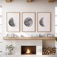 Load image into Gallery viewer, Moon Phases Set of 3 Prints. Black and White Lunar Cycle