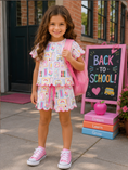 Load image into Gallery viewer, PREORDER Back to School Print Girl Short Set Scallop Hem