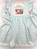 Load image into Gallery viewer, Blue Stripe Holly Jolly Embroidery Dress