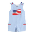 Load image into Gallery viewer, Blue Gingham American Flag Pocket Shortalls