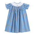 Load image into Gallery viewer, Blue Gingham Pumpkin Smocked Ruffle Bishop Dress