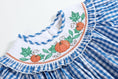 Load image into Gallery viewer, Blue Gingham Pumpkin Smocked Ruffle Bishop Dress